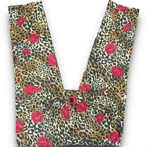 Cheetah Floral Print High Waisted Jeans Pants Straight Leg Trousers Multicolor 4